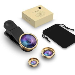 3 In1 + Clip Universal Smartphone Camera Lens, Fisheye, Wide Angle, Macro.